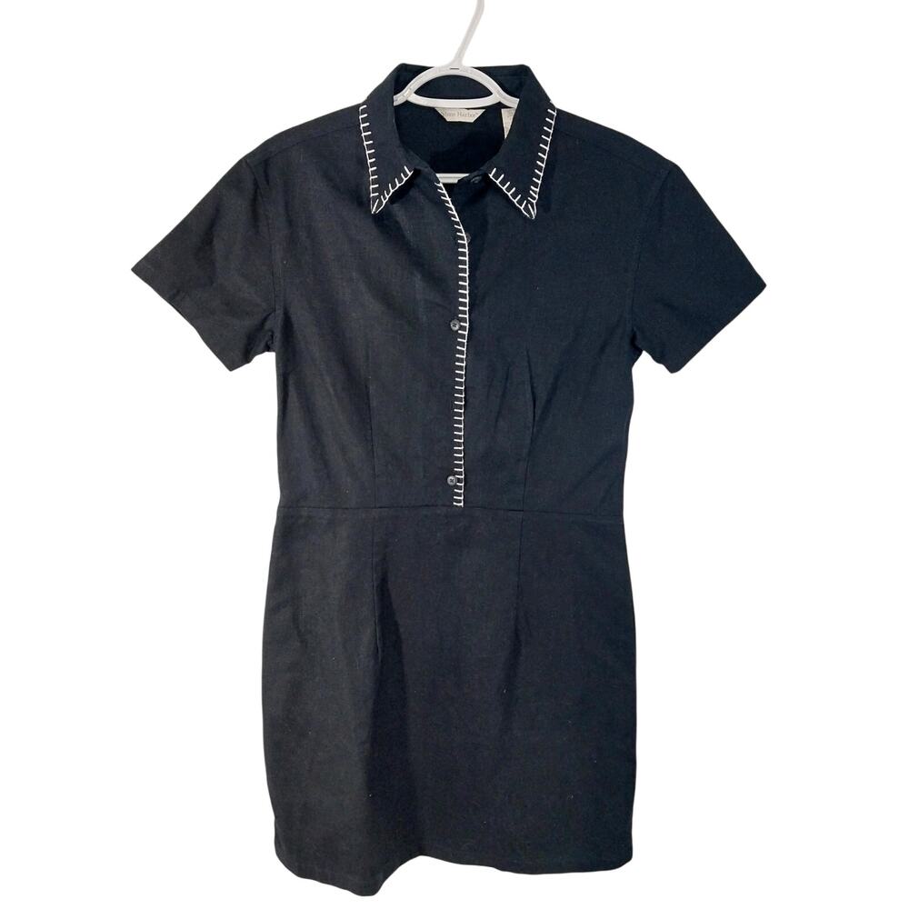 NWOT! STONE HARBOR! LUXE LINEN & COTTON BLACK W/WHITE SHORT SLEEVED DRESS! SZ S - Picture 2 of 12